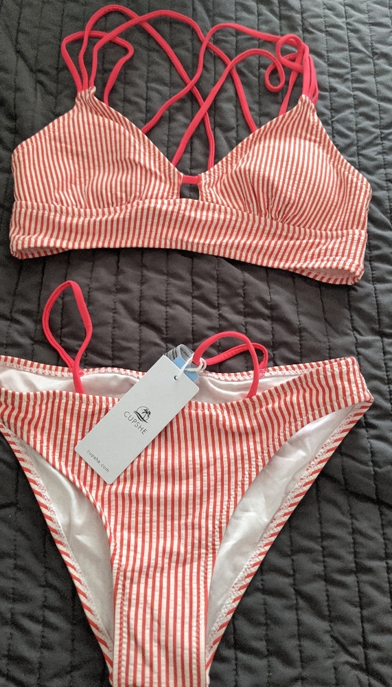 Red and white bikini